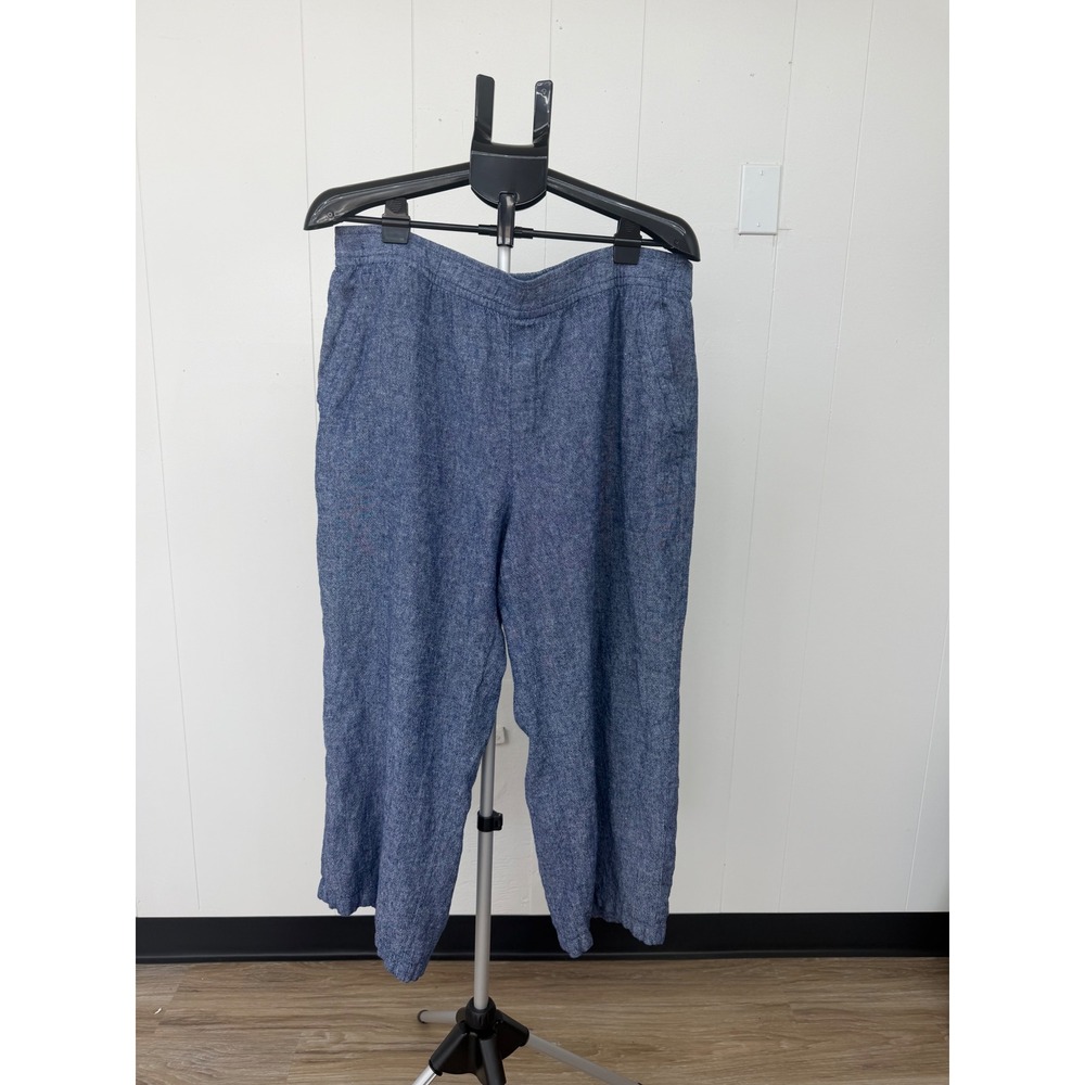 Old Navy Wide Leg Pants Womens XL Blue Excellent High Rise Linen Blend